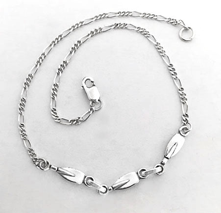 Three Petite Tulip Blades with Figaro Chain Rowing Anklet by Rubini Jewelers
