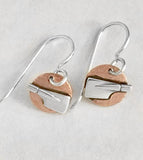 Tiny Copper Discs with Petite Silver Rowing Blades Dangle Earrings by Rubini Jewelers