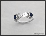 Trinity Sapphires and Small Rowing Hatchet Oar Ring by Rubini Jewelers