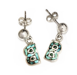 Silver B's with Turquoise Mosaic Inlay Dangle Earrings by Rubini Jewelers