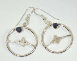 Single Scullers in Open Circle with Genuine Sapphires Dangle Rowing Earrings by Rubini Jewelers