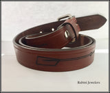Grooved Warm Brown Full Grain Leather Belt with Oars and Snap On Buckle from Rubini Jewelers