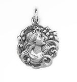 Art Nouveau Woman Silver Pendant by Rubini Jewelers