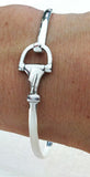 Silver Hook and Eye Catch Rowing Bracelet by Rubini Jewelers, shown on 6 inch wrist