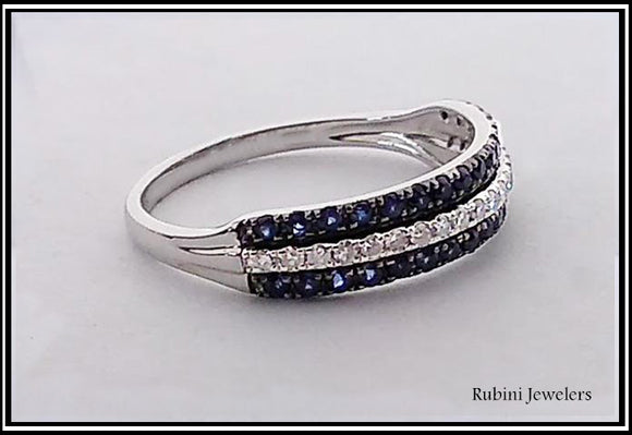 White Gold Diamonds and Double Row Sapphires Band from Rubini Jewelers