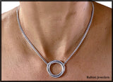 Domed Curb Link Chain with Triple Wire Open Circle Necklace and Diamonds by Rubini Jewelers
