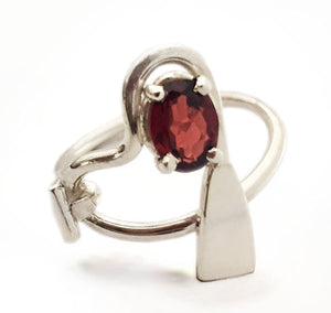 Dragon Boat Paddle Heart and Garnet Ring by Rubini Jewelers