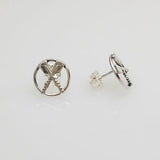 Open Circle with Crossed Oars Post Earrings Sterling Silver