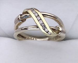 Two Tone Split Shank with Ribbon of Diamonds Ring, by Rubini Jewelers