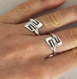 Overlapping Rowing Blade Outlines Rings Tulip or Hatchet Style in Sterling Silver by Rubini Jewelers