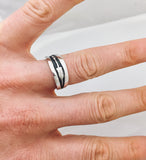 Oxidized Band with Tulip Oar Rowing Ring by Rubini Jewelers