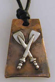 Sterling Medium Crossed Oars on Copper with Leather Rowing Necklace by Rubini Jewelers