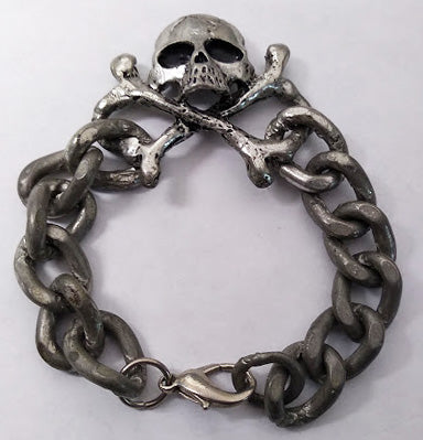 Pewter Skull & Cross Bones Link Bracelet