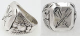 Hand Engraved Crossed Oars Signet Ring with Eagles by Rubini Jewelers